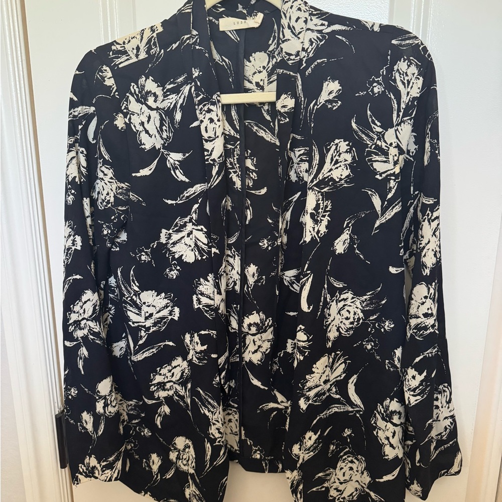Lush Dark Navy and White Floral Blazer